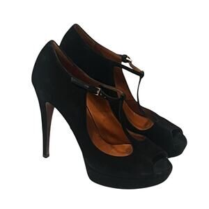 Gucci Betty T-Strap Platform Pumps•36.5/ 6.5•Black Suede Peep Toe Stiletto Heels